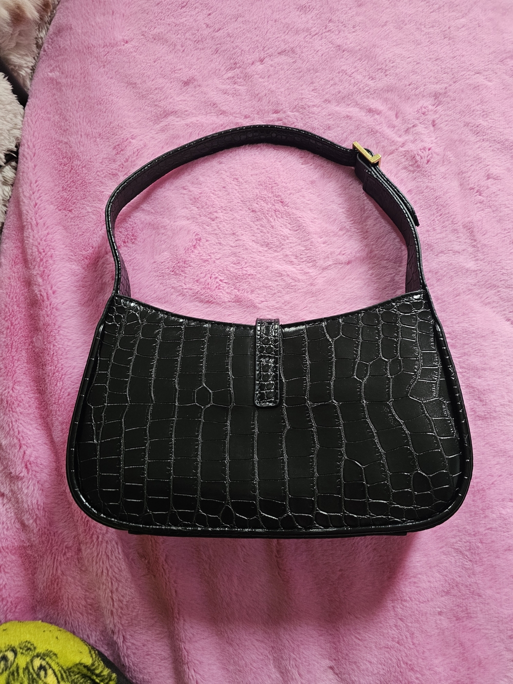 YSL Black Croc-Embossed Shoulder Bag - Picture 4 of 5
